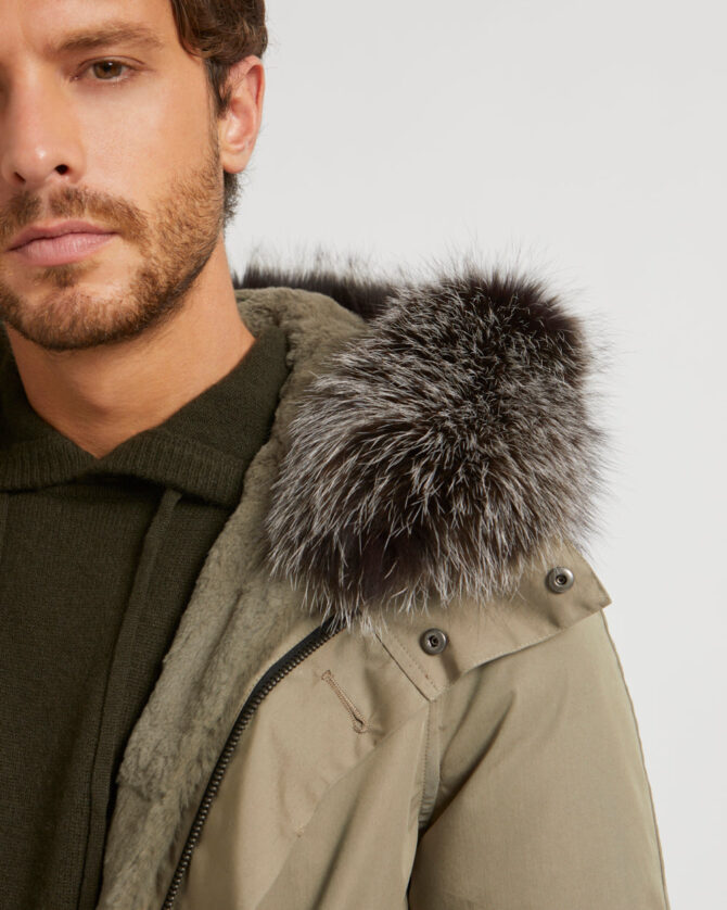 Short Iconic Parka In Cotton Blend And Fur