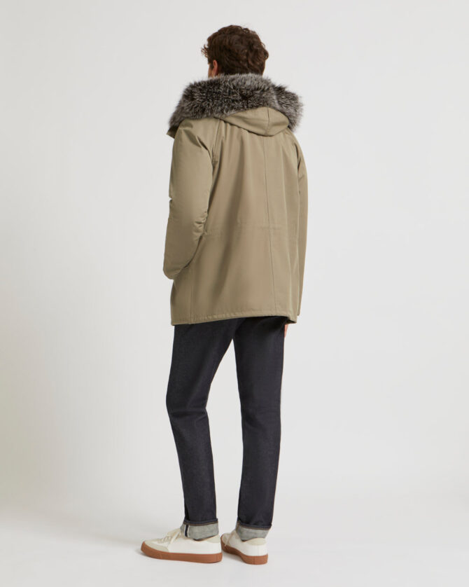 Short Iconic Parka In Cotton Blend And Fur