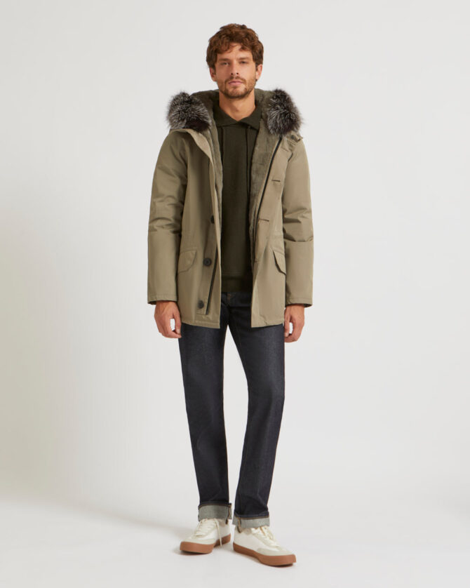 Short Iconic Parka In Cotton Blend And Fur