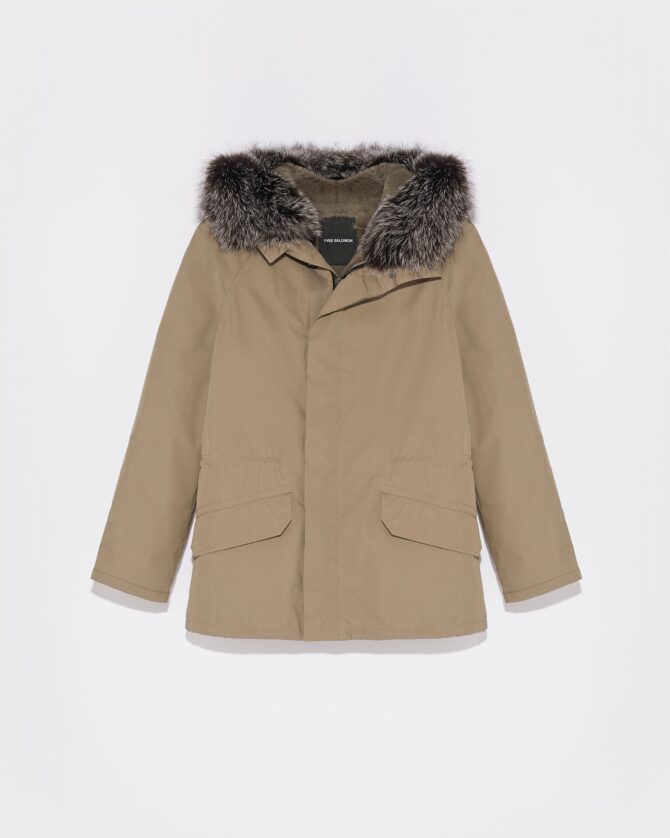 Short Iconic Parka In Cotton Blend And Fur